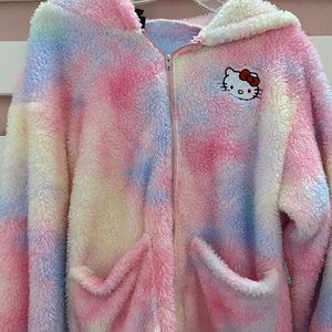 Hello Kitty Sanrio Fluffy Soft Tie Dye Jacket Zip up